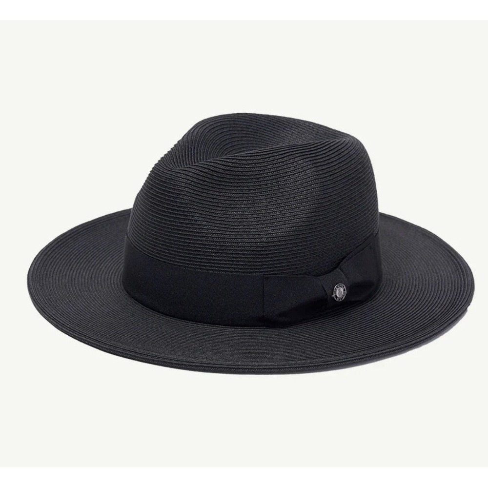 Pineapple & Star Black Straw Fedora Hat Packable UPF 50+ Small Women NEW
